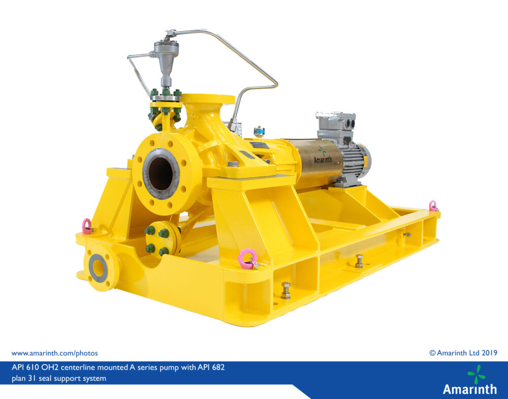 API 610 11th edition OH2 centerline mounted A series pump with API 682 plan 31 seal support system