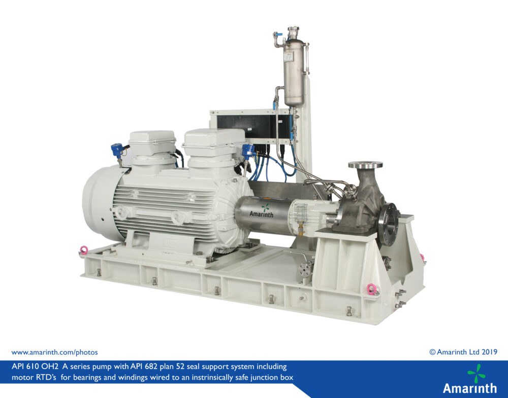 API 610 OH2 A series pump with API 682 plan 52 seal support system